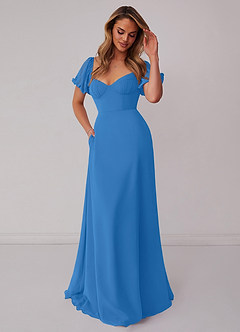 Barbie ♥ Azazie Bridesmaid Dresses Blue Jay A-Line Pleated Chiffon Dress image5