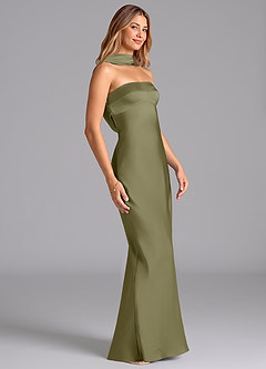 Azazie Lusinda Brudtärnklänningar Klä av Sjöjungfru i Stretch Satin Axelbandslös Pistasch image6