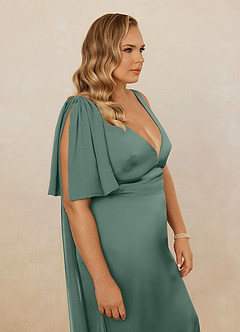 Christian Siriano Bridal for Azazie 1011 Bridesmaid Dresses Eucalyptus Mermaid Bow Stretch Satin Dress image17
