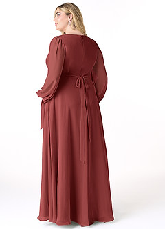 Azazie Leonia Abiti da Damigella Abito A-Line in Chiffon Maniche Lunghe Terracotta image2