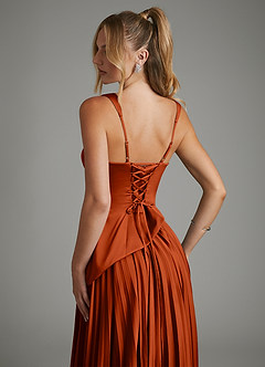 Azazie Stephanie Robes de demoiselle d'honneur Robe Trapèze en Satin extensible Corset Paprika image10