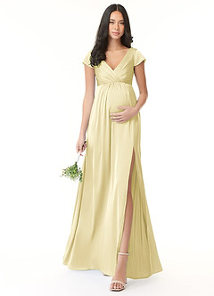Azazie Allessia Maternity Bridesmaid Dresses A-Line Pleated Stretch Satin Floor-Length Dress image1