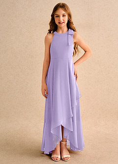 Azazie Boop Girls Formal vestidos de niña de las flores Vestido de Lila de Gasa de Corte en A con Lazo image3