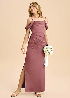 Azazie Saige Junior Amethyst Sheath Off the Shoulder Stretch Satin Dress image5