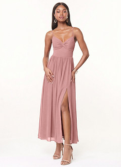 Azazie Zeya 신부 들러리 드레스 A라인 주름진 쉬폰 발목 길이 드레스 image1