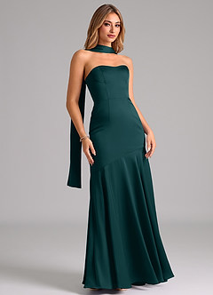 Azazie Shiloh Robes de demoiselle d'honneur Robe Sirène Convertible en Satin extensible Sans bretelle Vert Pin image3