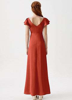 Azazie Omari Junior Rust A-Line Pleated Stretch Satin Dress image7