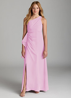 Azazie Maive Junior Candy Pink A-Line Pleated Chiffon Dress image2