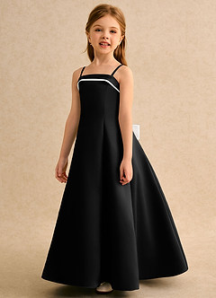 Azazie Izel Junior Formal Flower Girl Dresses Ivory Black A-Line Pleated Matte Satin Dress image8