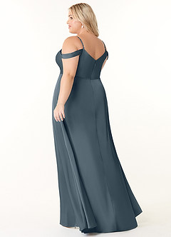 Azazie Ocean Bridesmaid Dresses Twilight A-Line V-Neck Pleated Stretch Satin Dress image9