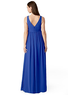 Azazie Yetta Maternity Bridesmaid Dresses A-Line V-Neck Gathered Chiffon Floor-Length Dress image2