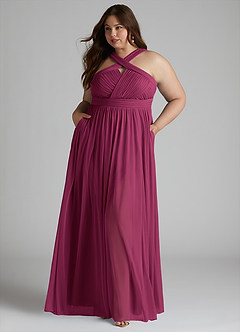 Azazie Hillian Bridesmaid Dresses Mulberry A-Line Halter Pleated Mesh Dress image8