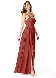 Azazie Cora Bridesmaid Dresses Terracotta A-Line Pleated Chiffon Dress image4