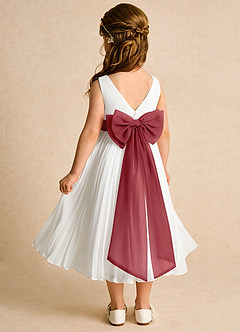 Azazie Margot Flower Girl Dresses Ivory Pomegranate A-Line Pleated Chiffon Dress image5