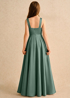 Azazie Makani Girls Formal Blumenmädchenkleider A-Linie Herzausschnitt Matte Satin Kleid Eukalyptus image2
