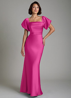 Azazie Lea Bridesmaid Dresses Fuchsia Mermaid Off the Shoulder Stretch Satin Convertible Dress image1