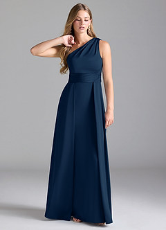 Azazie Dallas Bridesmaid Dresses Dark Navy A-Line One Shoulder Stretch Satin Dress image1