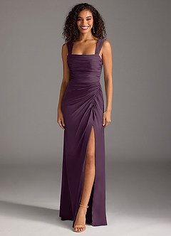 Azazie Jesaphine Bridesmaid Dresses Plum Sheath Bow Stretch Satin Dress image1