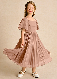 Azazie Gisele Abiti da Ragazza di Fiori Abito A-Line in Chiffon Plissettato Champagne Rosa image1