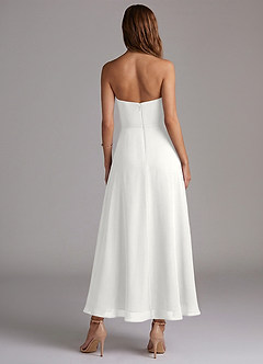 Azazie Wren Brautjungfernkleider A-Linie Schulterfrei Chiffon Kleid Weiß image4