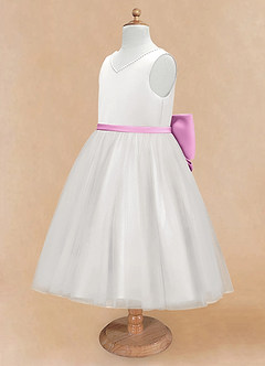 Azazie Seline Flower Girl Dresses Ivory Candy Pink A-Line Bow Tulle Dress image8
