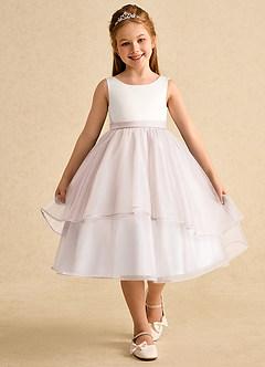 Azazie Rene vestidos de niña de las flores Vestido de Marfil Pétalo De Rosa de Tul de Corte En A con Lazo image4