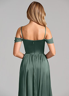 Azazie Raisa Robes de demoiselle d'honneur Robe Trapèze en Satin extensible Épaule décolletée Mousse De Mer image2