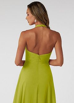 Azazie Tessie Vestidos de damas de honor Vestido de Hierba De Limón de Gasa de Corte en A con Cuello en V plisado image4