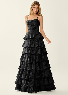 Wrenana Black Textured Floral Jacquard Prom Dress image3
