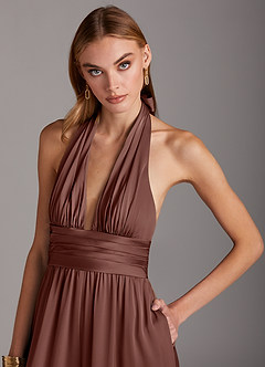 Azazie Oli Bridesmaid Dresses Espresso Pleated Stretch Satin Jumpsuit image6