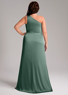 Azazie Phaedra Bridesmaid Dresses Eucalyptus A-Line One Shoulder Stretch Satin Dress image9