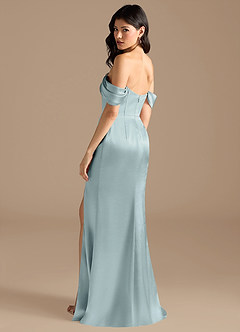 Azazie Lynden Final Sale Mist Sheath Off the Shoulder Metallic Satin Convertible Dress image4
