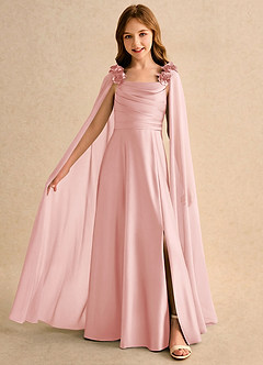 Azazie Rosita Girls Formal Flower Girl Dresses Powder Pink A-Line Pleated Stretch Satin Dress image3