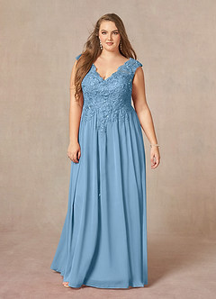Azazie Amethyst Mère de la mariée Robes Robe Trapèze en Mousseline de soie Paillettes col V Acier Bleuté image13