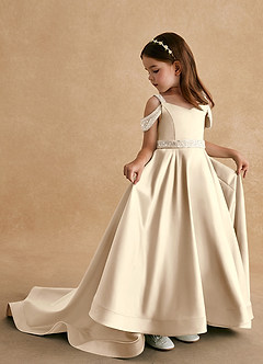 Azazie Jodi vestidos de niña de las flores Vestido de Champán de Satin Mate de Corte En A image1