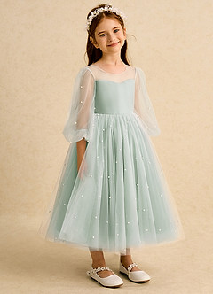 Azazie Trudy Blumenmädchenkleider Ballkleid Herzausschnitt Tüll Kleid Agave image1