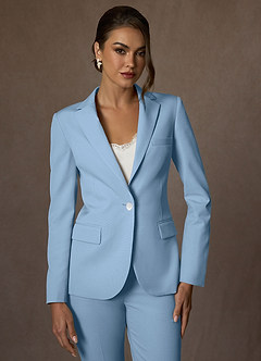 front Kennedy Sky Blue Structured Stretch Pants Suit