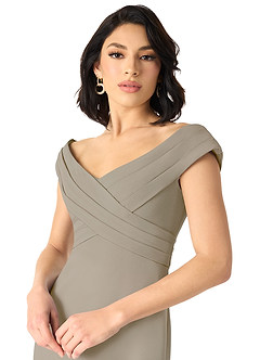 Azazie Evita 신부 들러리 드레스 A라인 스트레치 크레이프 플로어 길이 드레스 image4