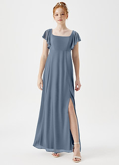 Azazie Bondi Junior A-Linie Seitliche Cut-Outs Gittergewebe Kleid Zwielichtviolett image1