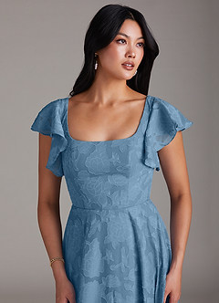 Azazie Bondi Bridesmaid Dresses Steel Blue A-Line Side Slit Floral Burnout Dress image6