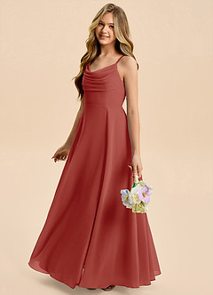 Azazie Gia Junior A-Linie Plissee Chiffon Kleid Terrakotta image3