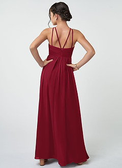 Azazie Leighton Junior Burgundy A-Line Pleated Chiffon Dress image3