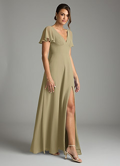 Azazie Kimber Bridesmaid Dresses Moss Green A-Line Flounce Sleeve Chiffon Dress image6