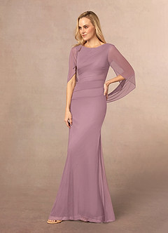 Azazie Belladonna vestidos de madre de la novia Vestido de Rosa Polvorienta de Malla de Sirena con Cuello en V Plisado image3