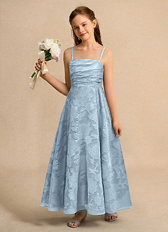 Azazie Pebbles Girls Formal Flower Girl Dresses Sky Blue A-Line Pleated Floral Burnout Dress image1