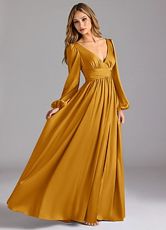 Azazie Norah Brautjungfernkleider A-Linie Stretch-Satin Kleid Butterscotch image3
