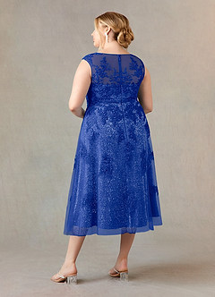 Azazie Flynn Abiti per la Madre della Sposa Abito A-Line in Tulle in Pizzo con Scollo a Barca Blu Reale image9