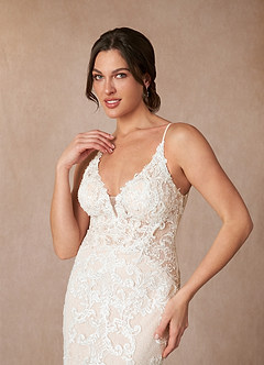 Azazie Selene Robes de mariée Robe Sirène en Dentelle Col en V Diamant Blanc Champagne image5