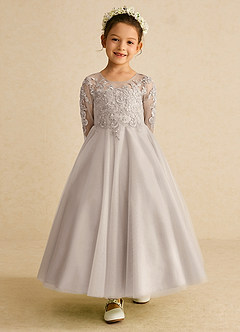 Azazie Precious Flower Girl Dresses Frost A-Line Lace Tulle Dress image4