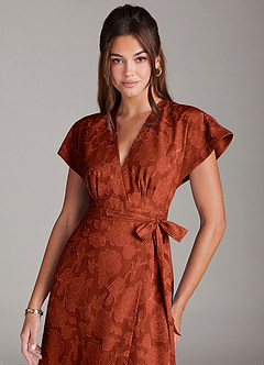 Azazie Ling Bridesmaid Dresses Auburn A-Line Pleated Floral Burnout Dress image2